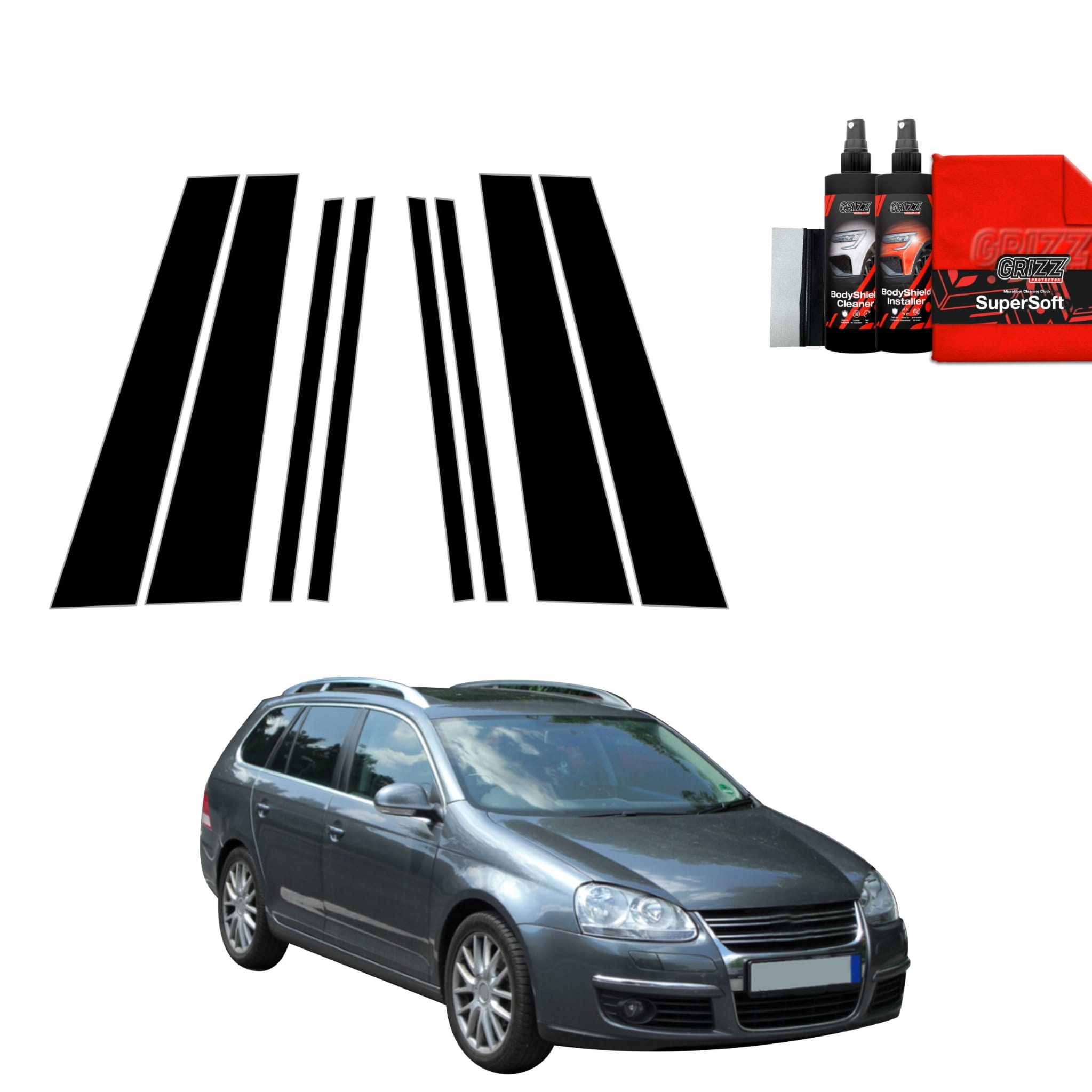 8w1 Czarna folia Grizz Protector na słupki do Volkswagen Golf 5 Variant (2003-2009)