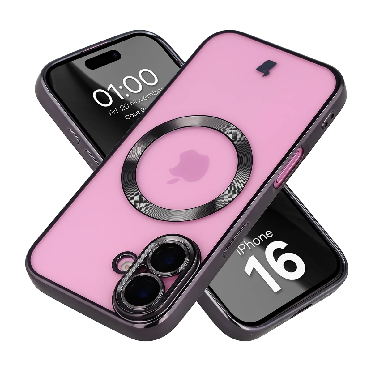 Etui z ochroną aparatu i pierścieniem magnetycznym Bizon Case GuardO do iPhone 16, przezroczysto-czarne