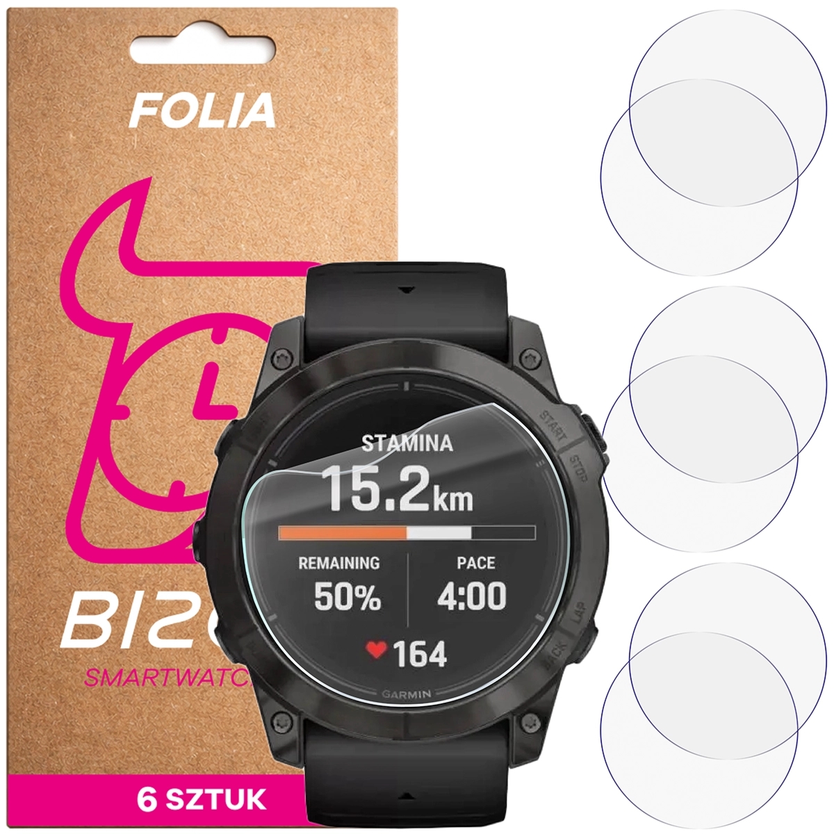 Folia ochronna na ekran zegarka Bizon Watch Film HydroFlex do Garmin Epix Pro 2 gen. 47 mm, 6 sztuk
