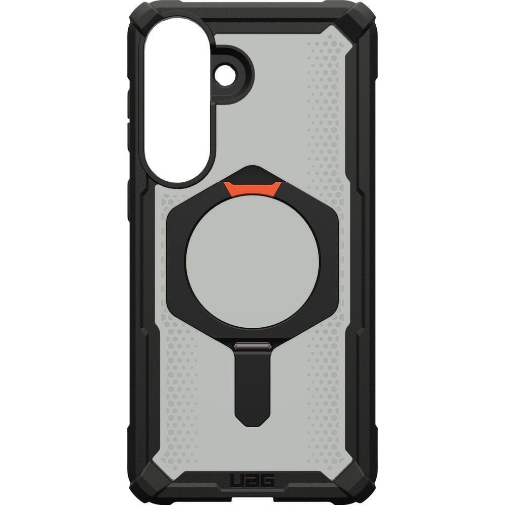 Etui pancerne Urban Armor Gear Plasma XTE Mag do MagSafe do Galaxy S26 Plus, półprzezroczysto-czarne z pomarańczowym elementem