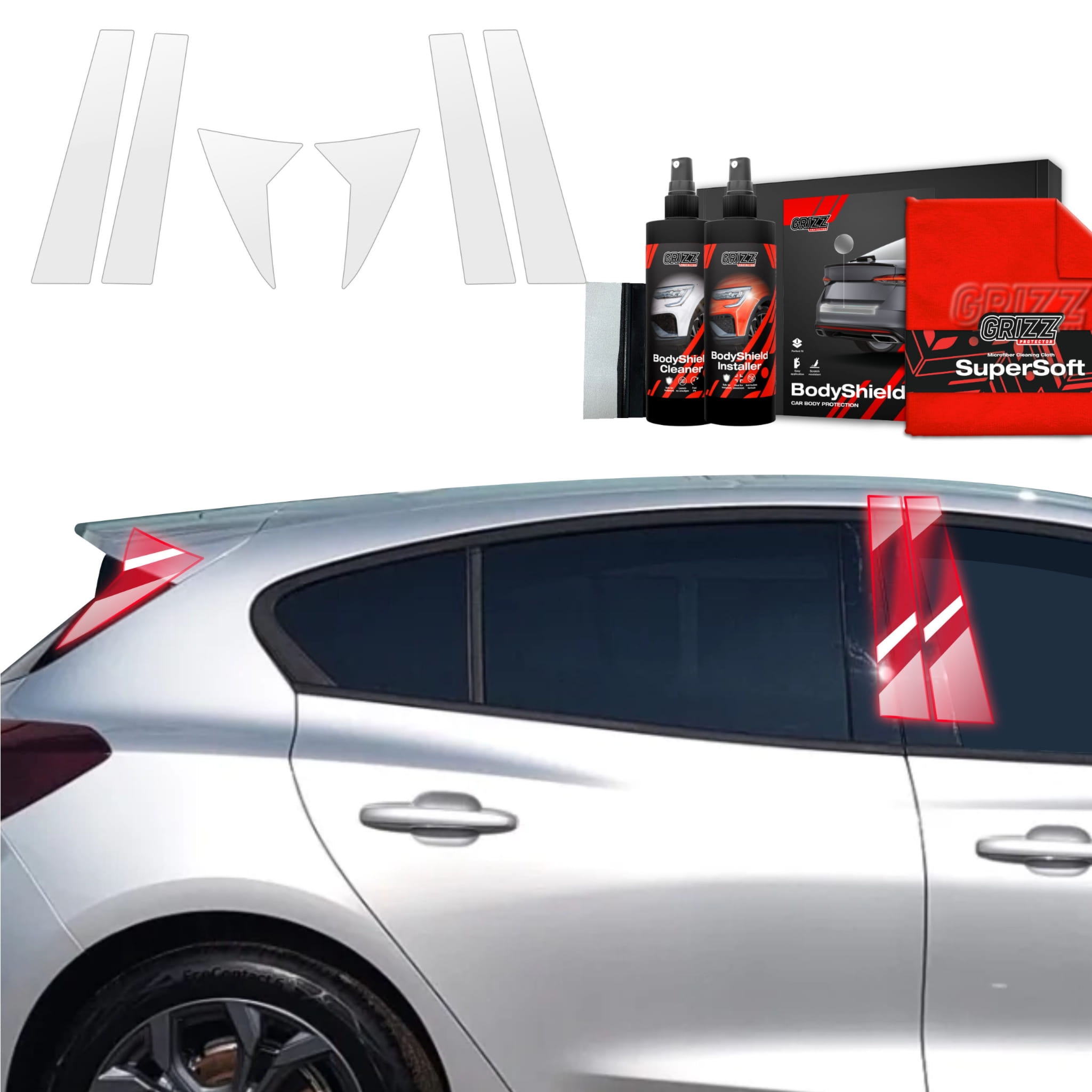 6w1 Folia ochronna na słupki Grizz Protector do Ford Focus ST-Line X Hatchback Facelift (2021-2025)