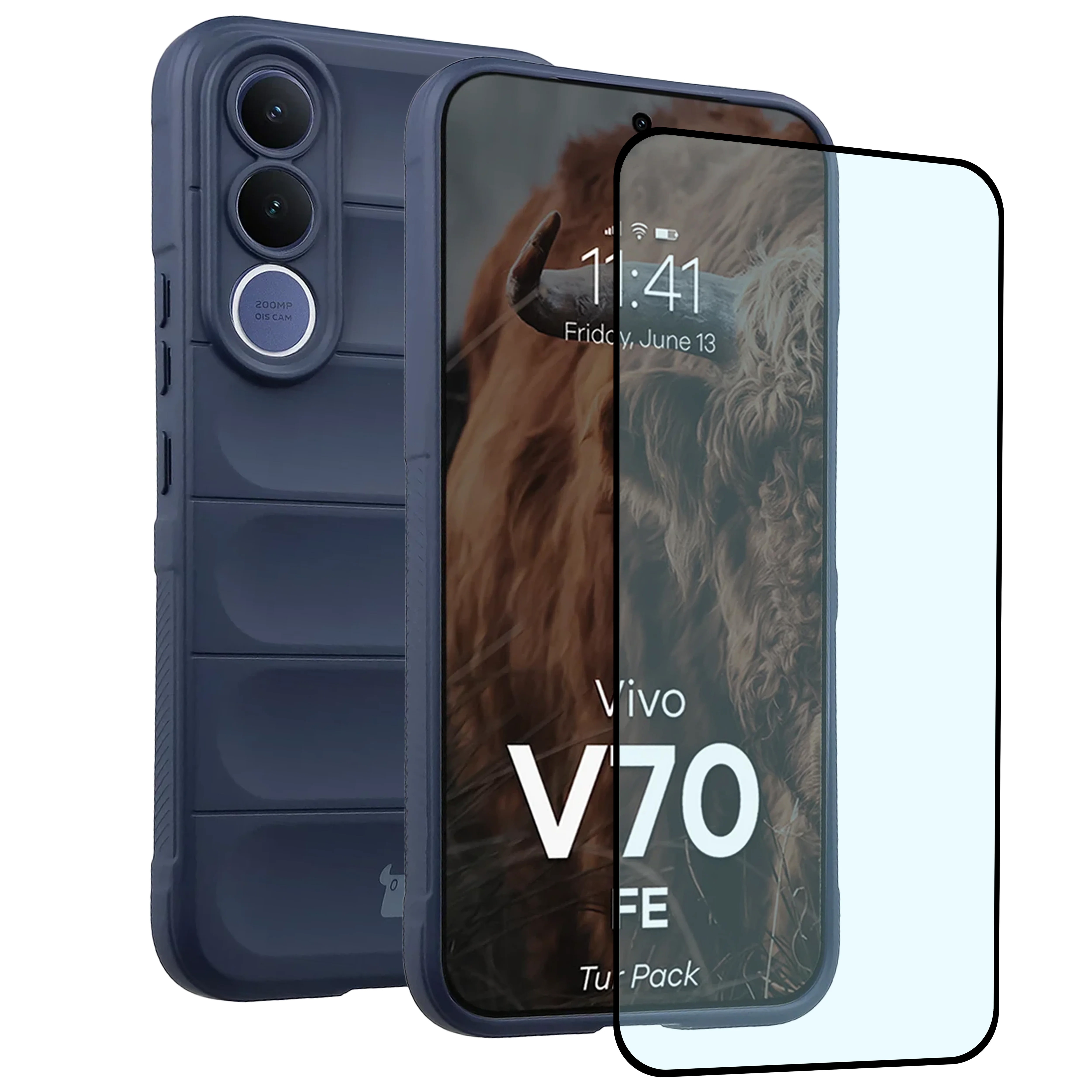Pancerne etui + szkło hartowane Bizon Tur Pack do Vivo V70 FE 5G, granatowe
