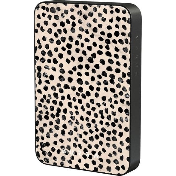 Image of Powerbank indukcyjny Burga Magnetic Gunmetal Almond Latte, magnetyczny do MagSafe, Qi, USB-C, PD, 20W, 5000mAh + kabel USB-C, beżowy z czarnymi kropkami