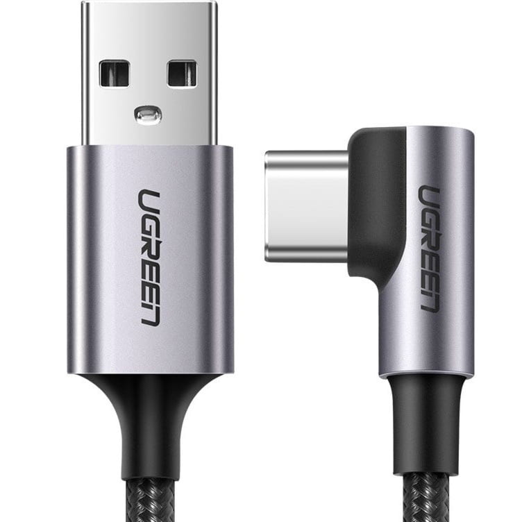 OUTLET: Kabel kątowy Ugreen USB-A / USB-C Quick Charge 3.0, 2m, szary
