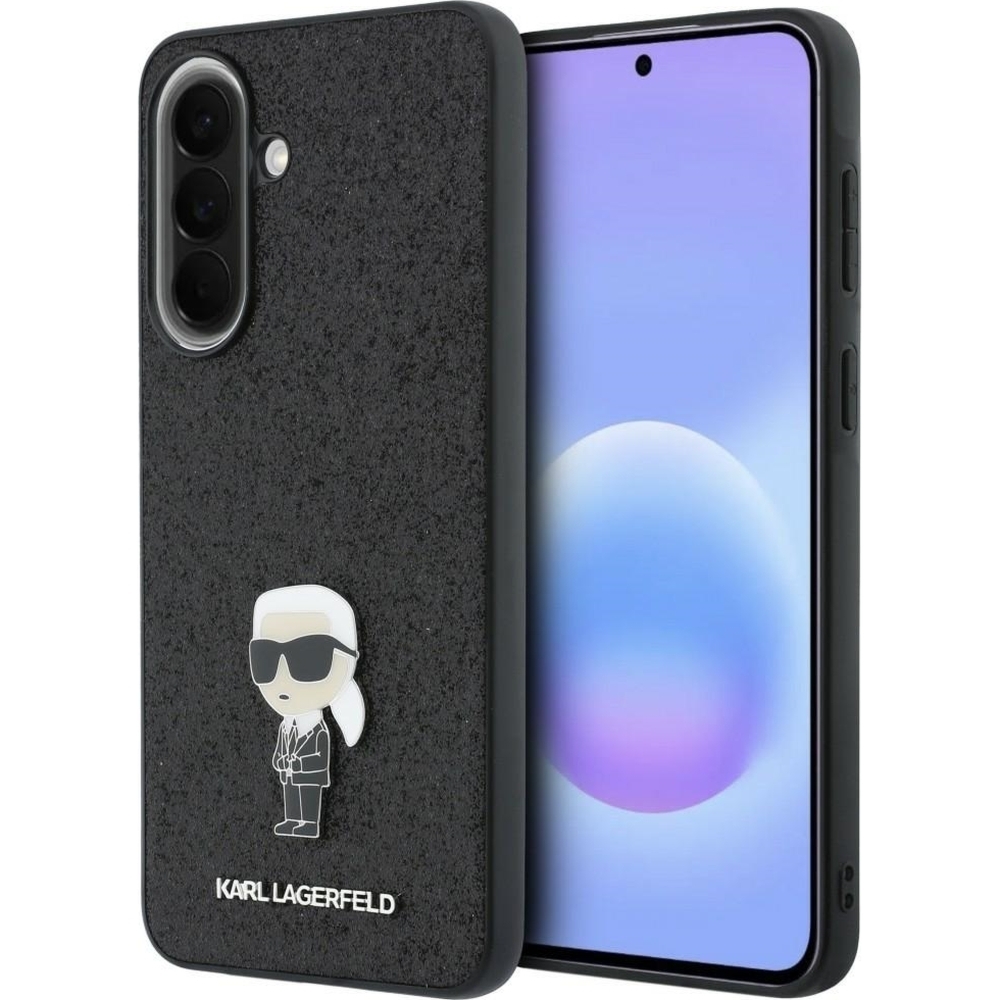 Etui Karl Lagerfeld Fixed Glitter do Galaxy A37 5G, czarne brokatowe z logo Karla