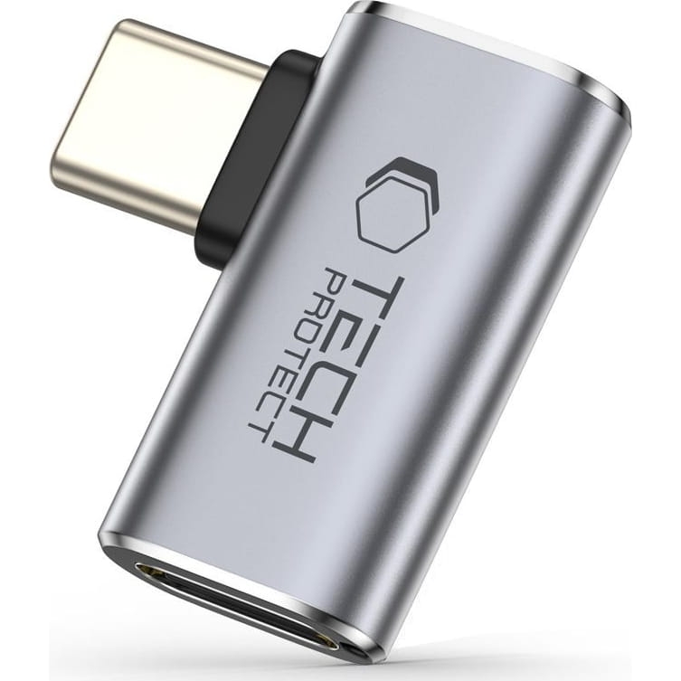 Image of Adapter kątowy USB-C do USB-C, Tech-Protect UltraBoost AA01, 100W, 40Gb/s, szary