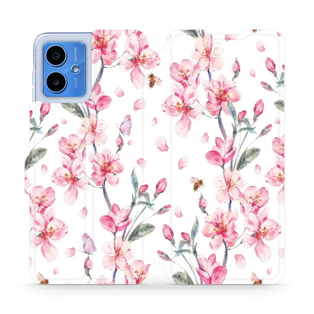 Etui z klapką do Motorola Moto G14, Mobiwear Book, różowa wiosna