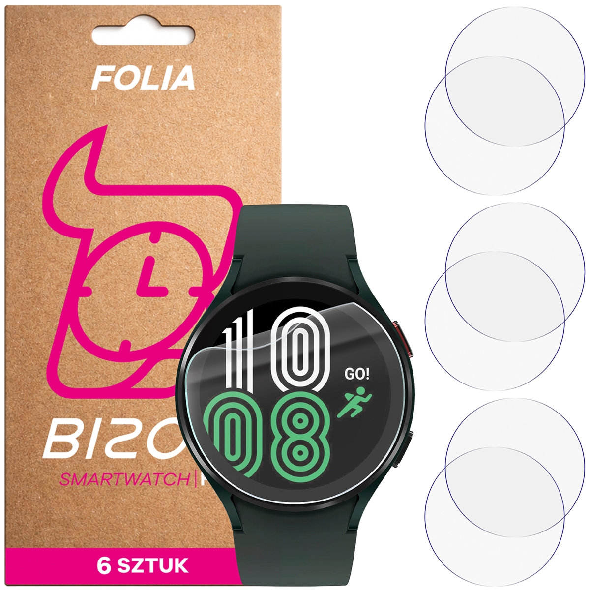 Folia ochronna na ekran zegarka Bizon Watch Film HydroFlex do Galaxy Watch 4 44 mm, 6 sztuk