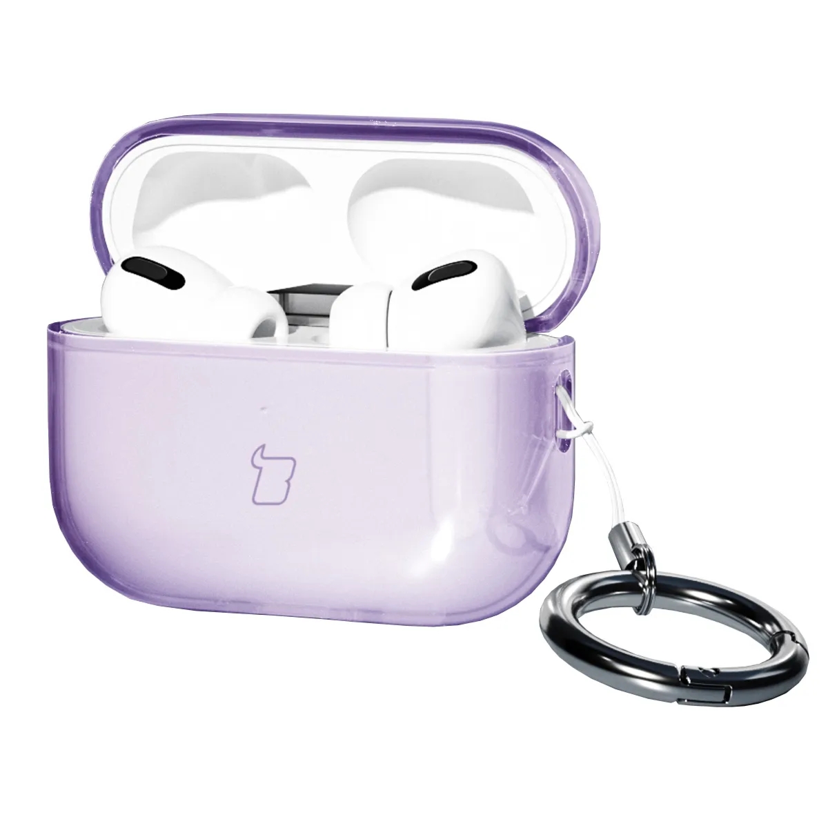 Elastyczne etui z karabińczykiem Bizon Case Headphone Clear do AirPods Pro 3, przeźroczysto-fioletowe