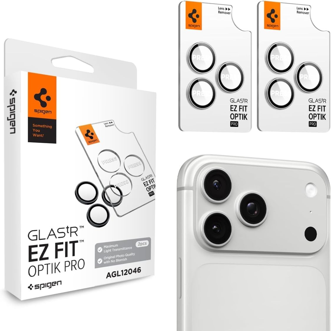 Szkło na aparat Spigen Glas.tR EZ Fit Optik Pro 2-Pack do iPhone 18 Pro Max / 18 Pro, srebrne