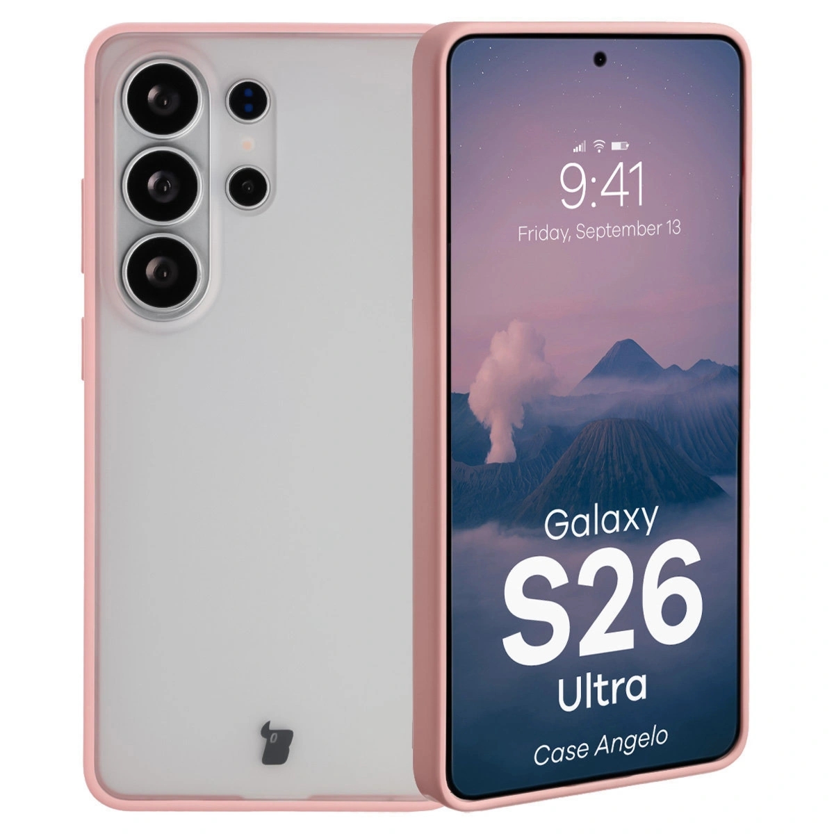 Etui Bizon Case Angelo do Galaxy S26 Ultra, półprzezroczyste z jasnoróżową ramką