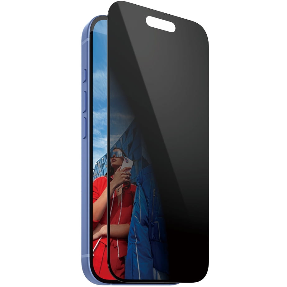 Image of Szkło hartowane na cały ekran PanzerGlass Ultra-Wide Fit Privacy + EasyAligner do iPhone 16 / iPhone 15 przyciemniane z czarną ramką