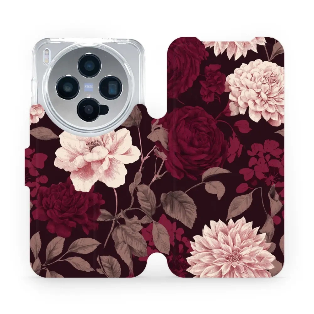 Etui z klapką do vivo X300, Mobiwear Book, wino i dalie