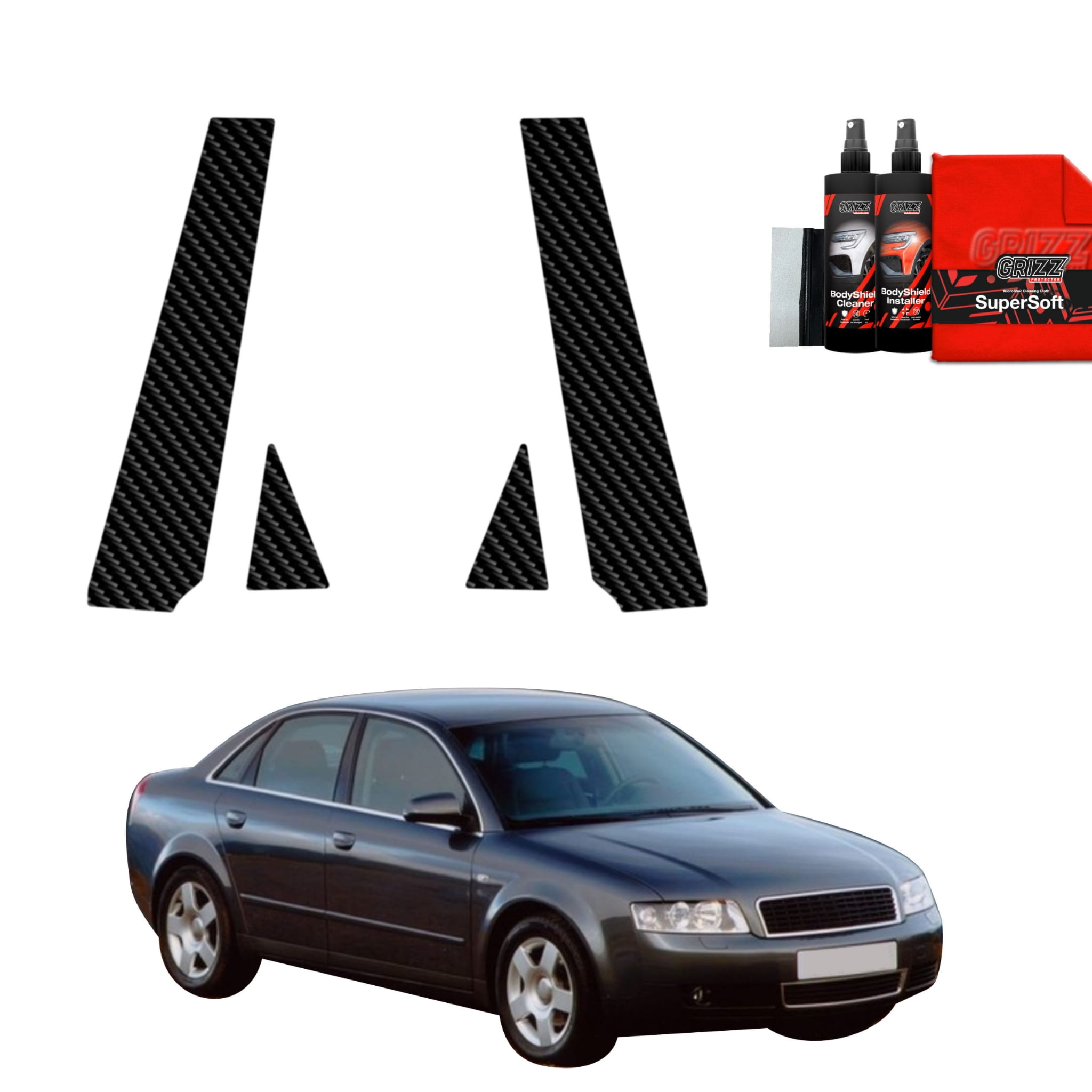 2w1 Folia karbonowa Grizz Protector na słupki do Audi A4 B6 Sedan (2000-2006)