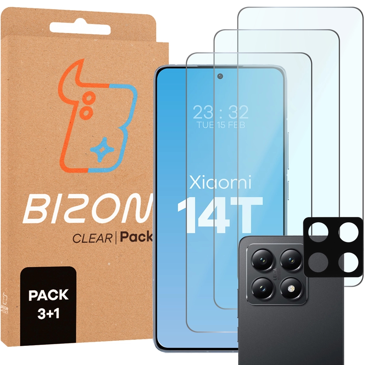 Image of 3x Szkło hartowane + szybka na aparat Bizon Glass Clear 2 Pack do Xiaomi 14T