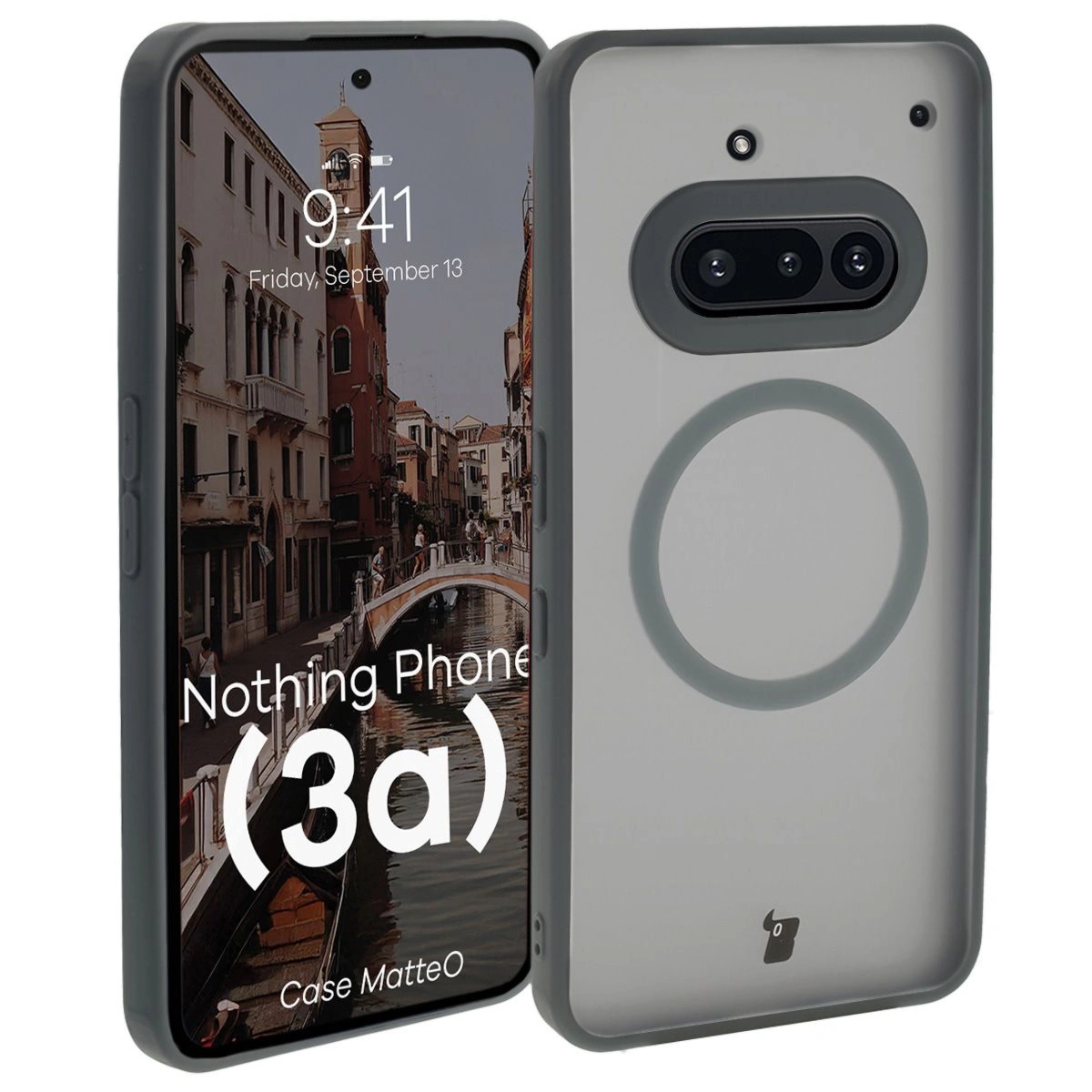 Etui z pierścieniem magnetycznym Bizon Case MatteO do Nothing Phone (3a), przydymione-szare
