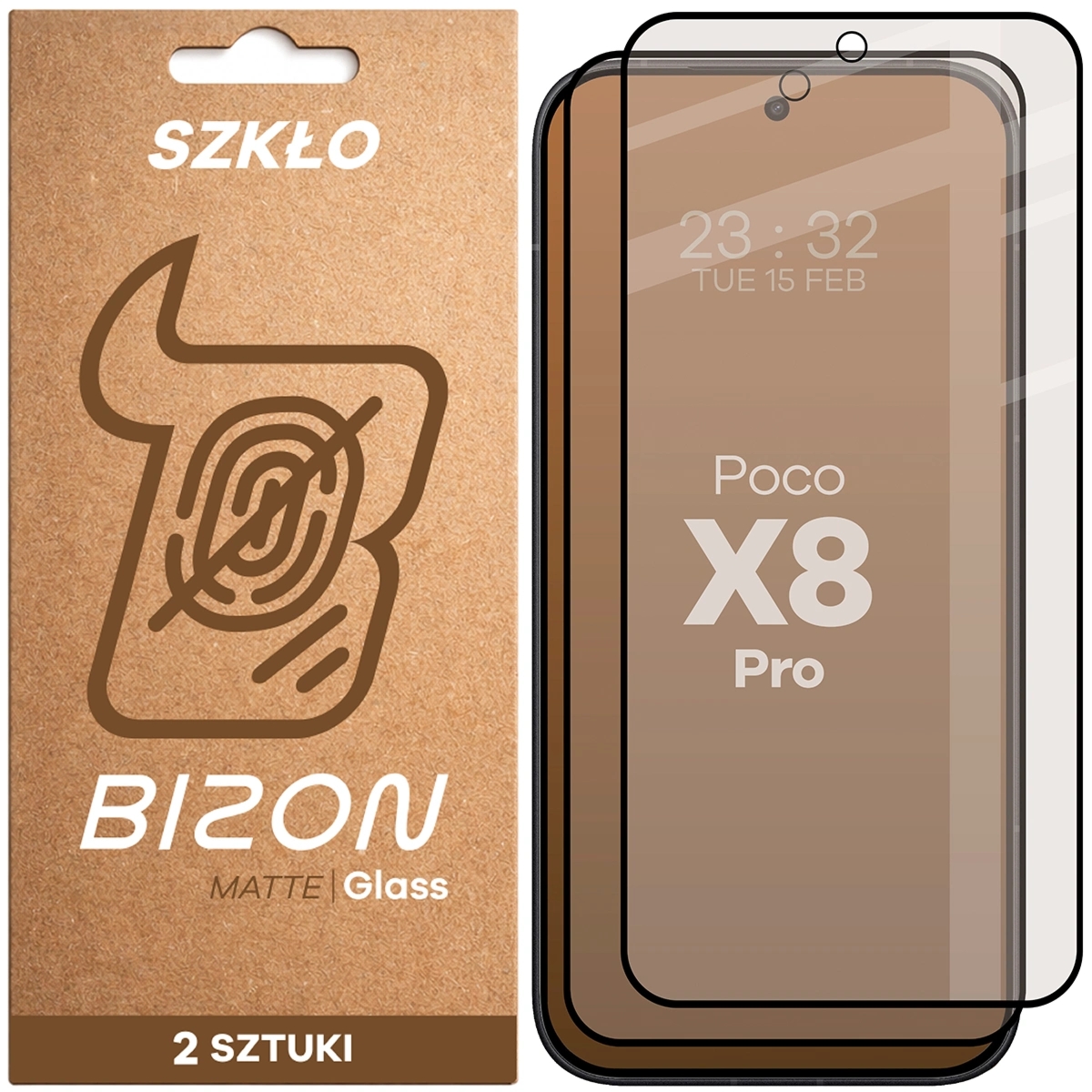 Matowe szkło hartowane Bizon Glass Matte Duo do Xiaomi POCO X8 Pro, czarna ramka, 2 sztuki