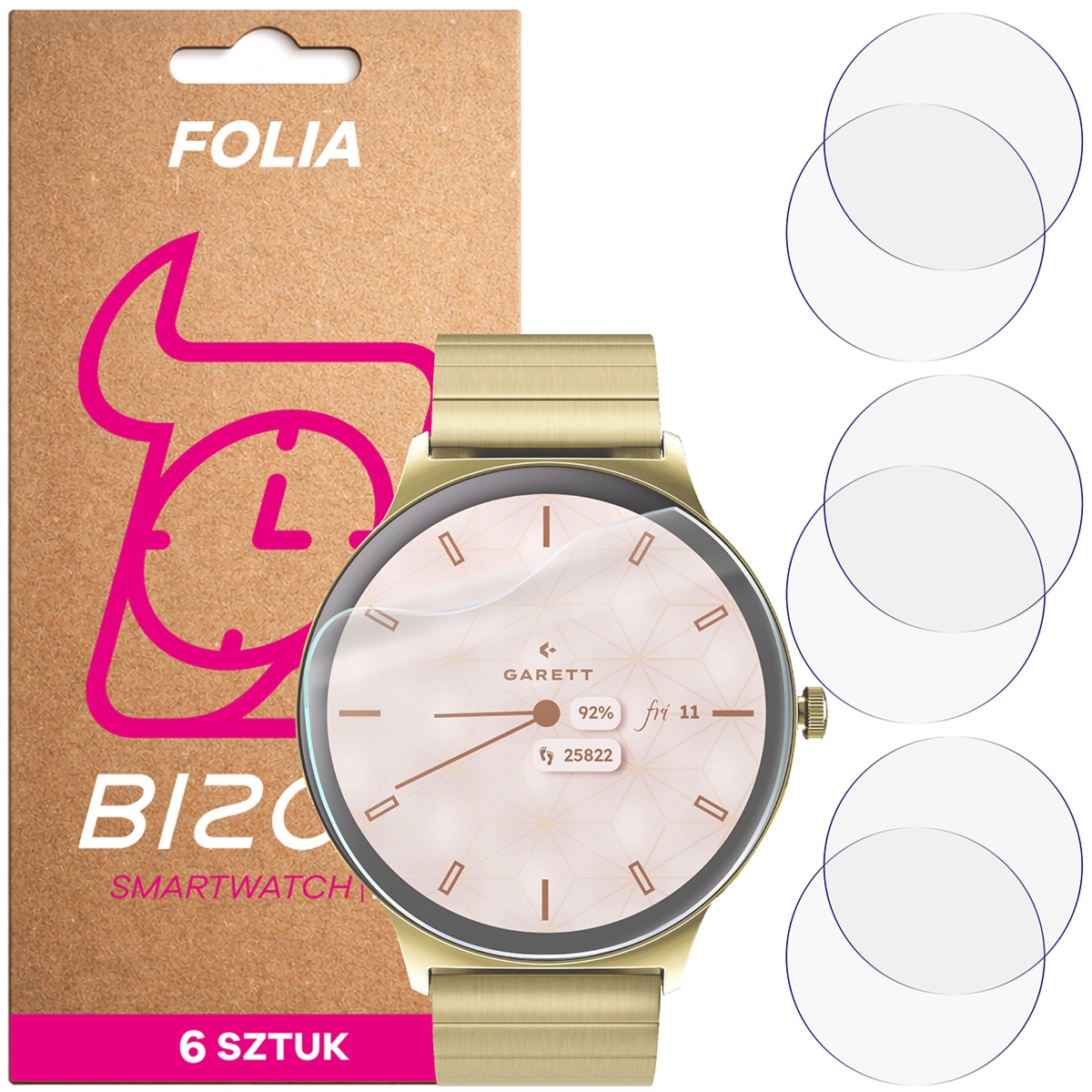 Folia ochronna na ekran zegarka Bizon Watch Film HydroFlex do Garett Verona 2, 6 sztuk