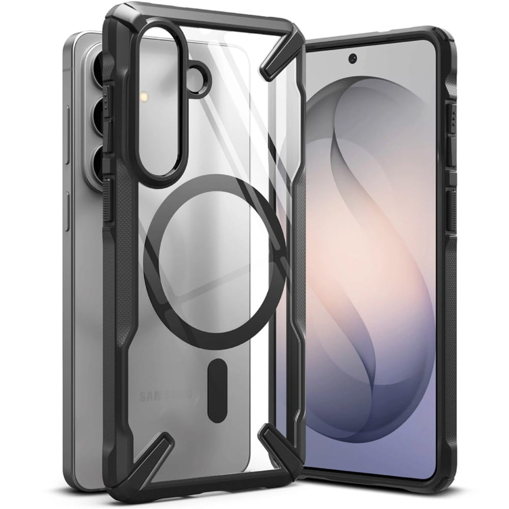 Etui Ringke Fusion X Magnetic do MagSafe do Galaxy S26, przezroczyste z czarną ramką