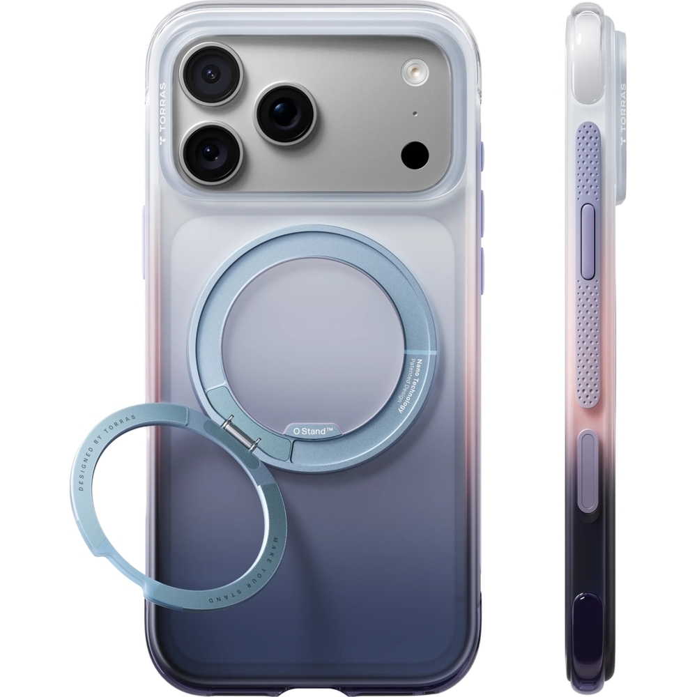 Etui z obrotową podstawką 360° Torras Ostand O3 Air Gradient do MagSafe do iPhone 18 Pro / 17 Pro, fioletowo-niebieskie