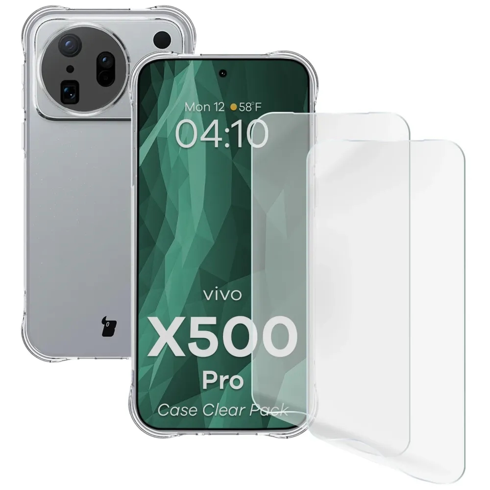 Elastyczne etui + 2x folia na ekran Bizon Case Clear Pack do Vivo X500 Pro