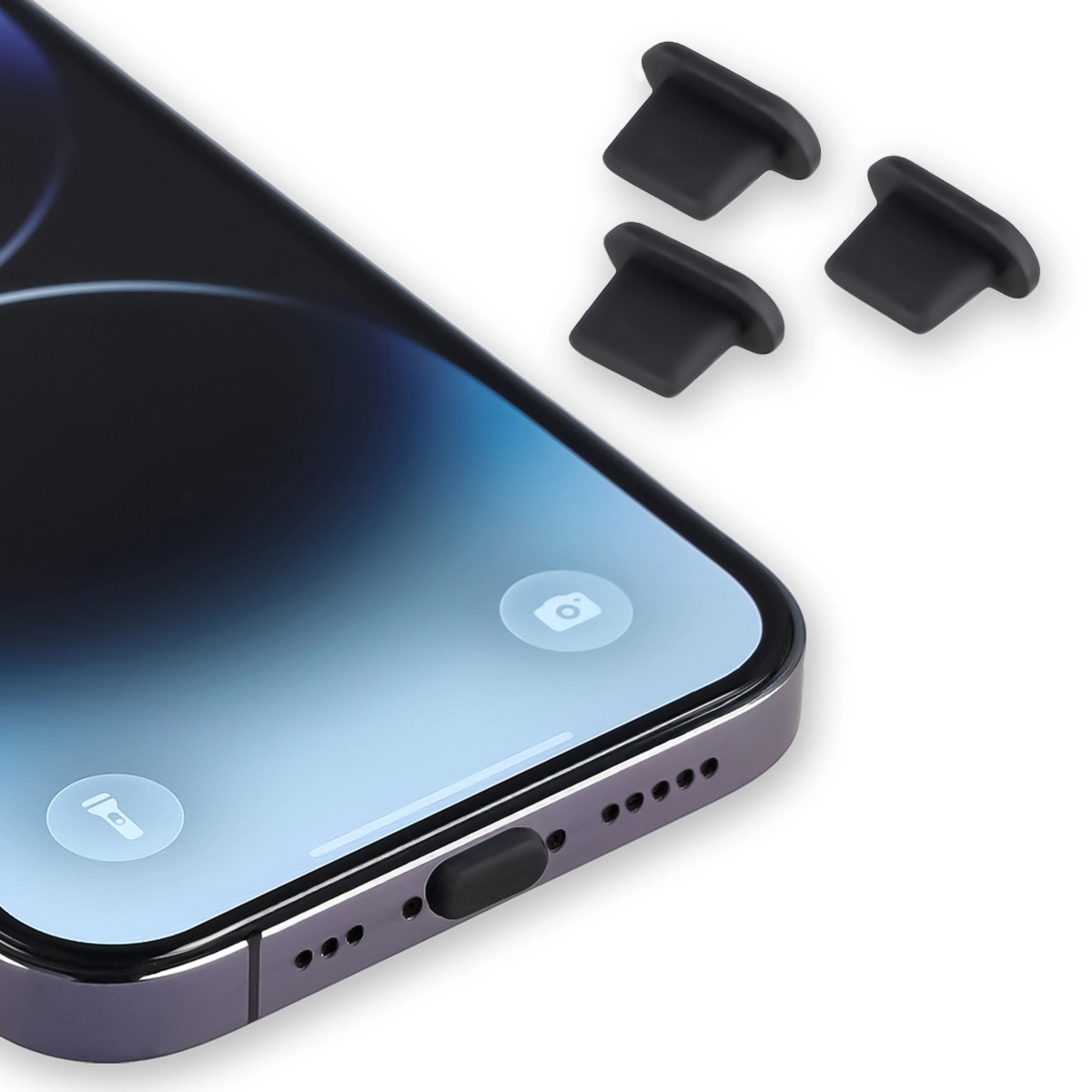 Zatyczka do portu ładowania Bizon Accessories Dust Plug dla urządzeń z portem typu Lightning, czarna, 3 sztuki