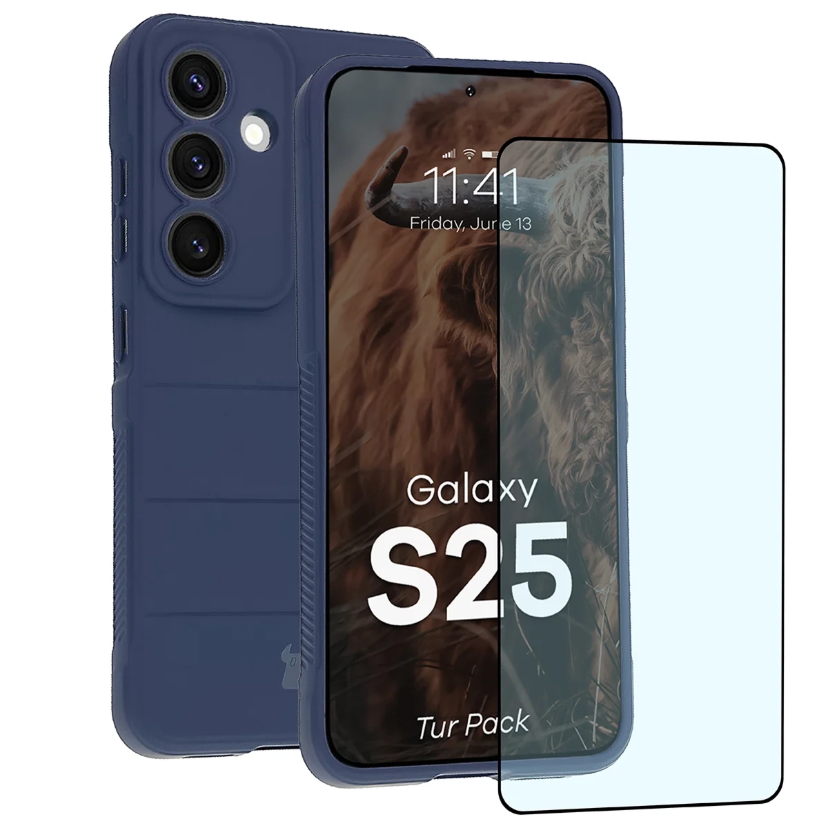 Pancerne etui + szkło hartowane Bizon Tur Pack do Galaxy S25, granatowe
