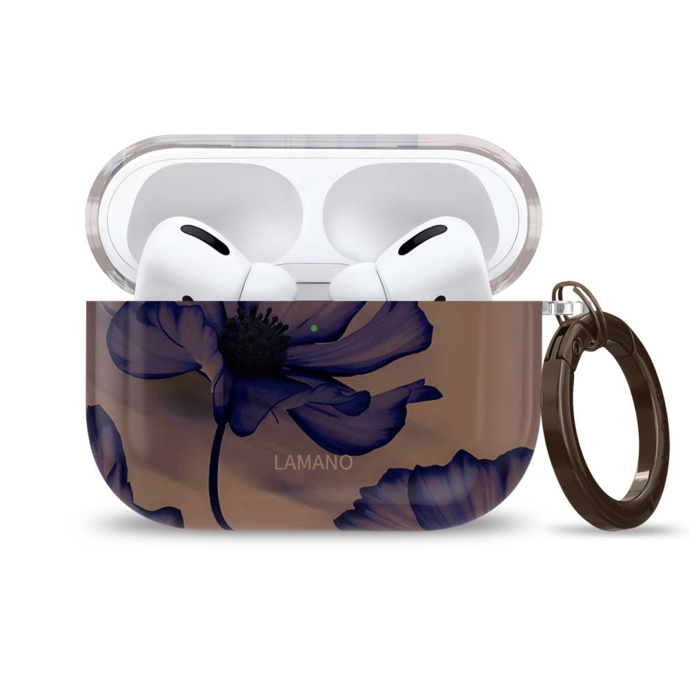 Etui Tech-Protect Lamano do Apple AirPods Pro 1 / 2 , brązowe z granatowymi kwiatami
