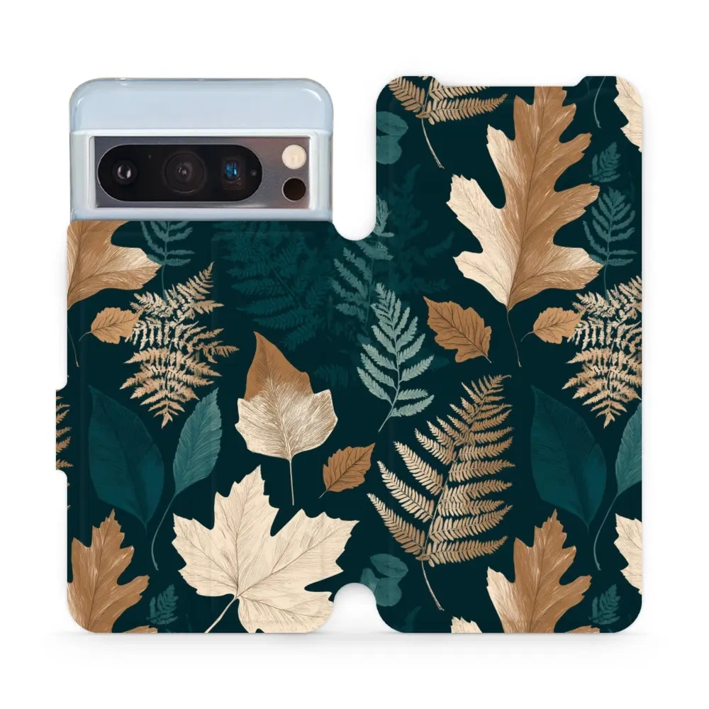 Etui z klapką do Google Pixel 8 Pro, Mobiwear Book, zielnik z liści i paproci