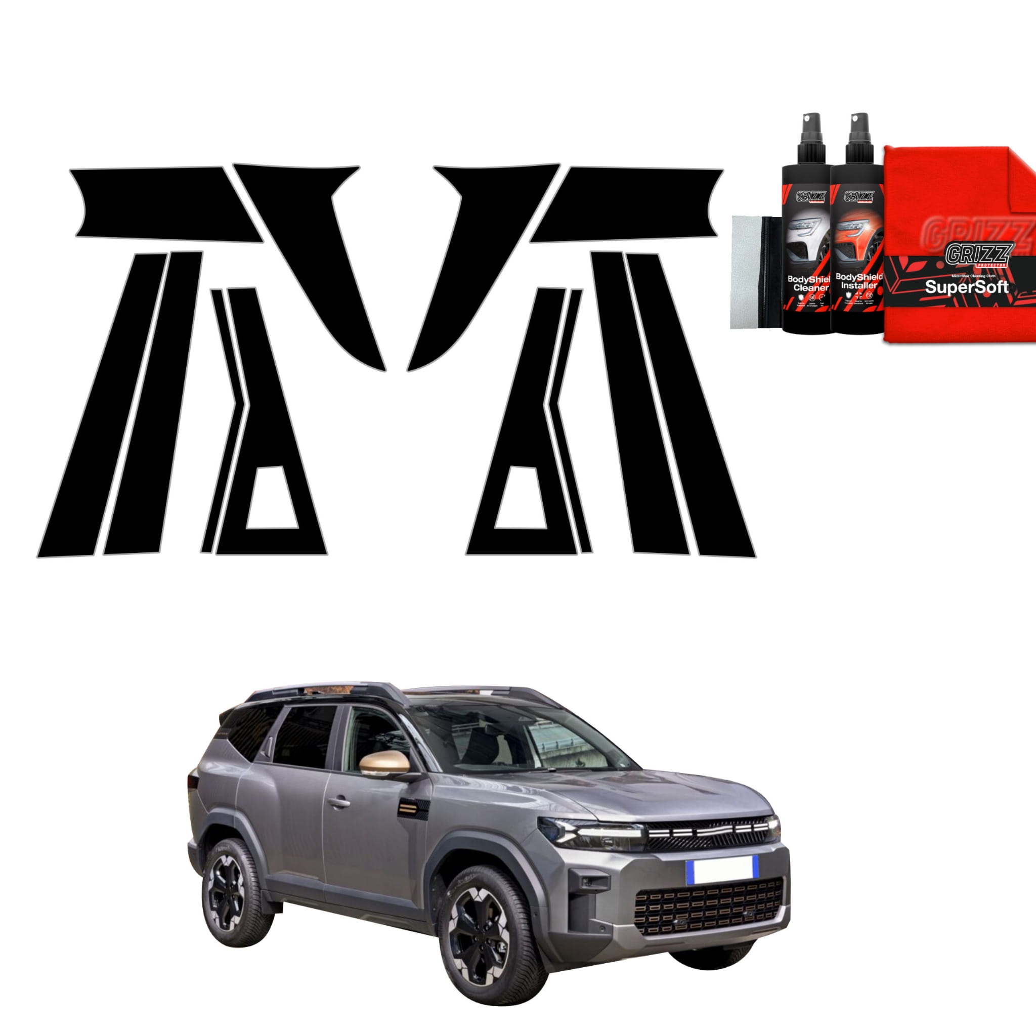 12w1 Czarna folia Grizz Protector na słupki do Dacia Bigster (2025-2026)