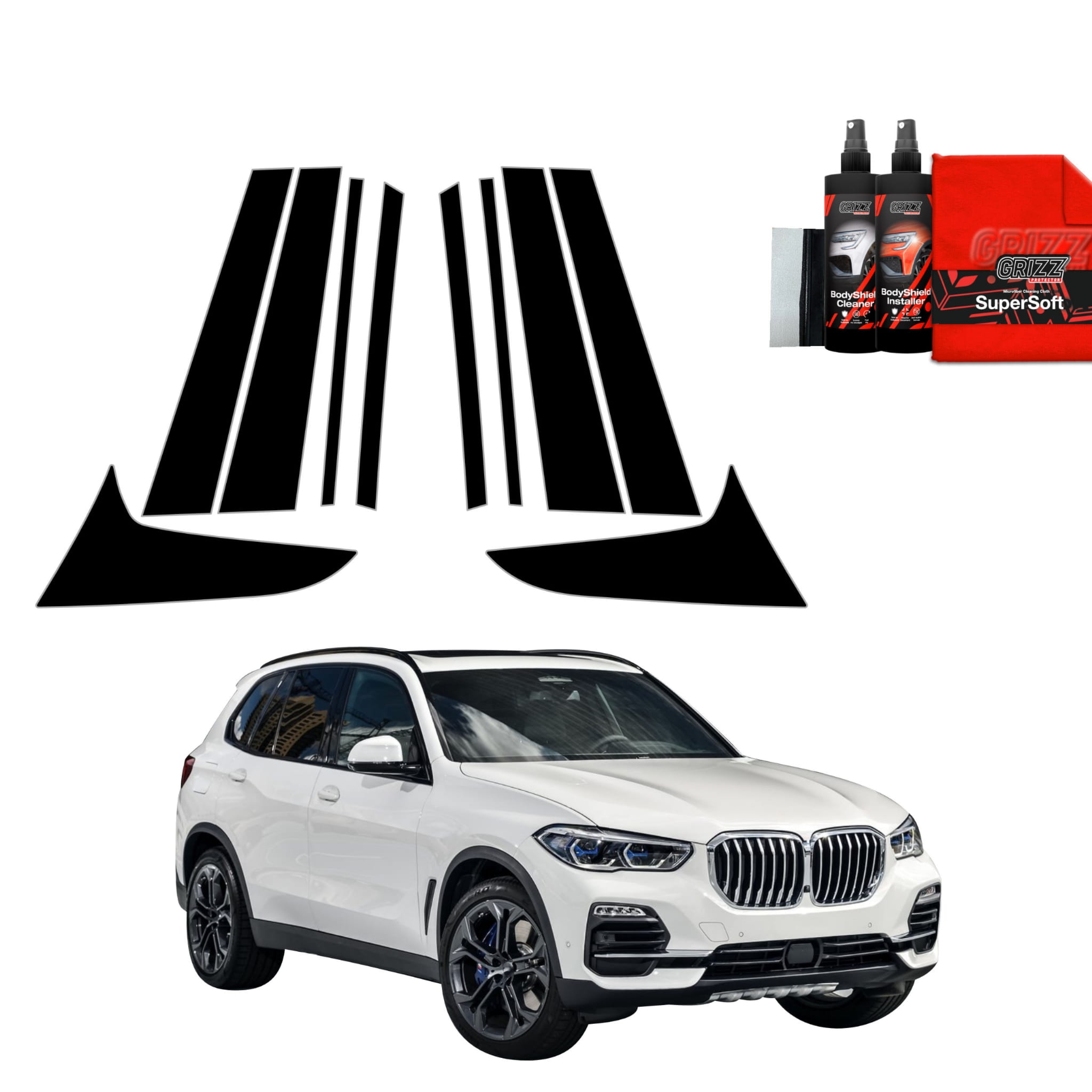 10w1 Czarna folia Grizz Protector na słupki do BMW X5 (2018-2023)