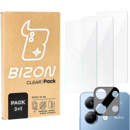 Image of 3x Szkło hartowane + szybka na aparat Bizon Clear 2 Pack do Xiaomi Redmi 13 4G