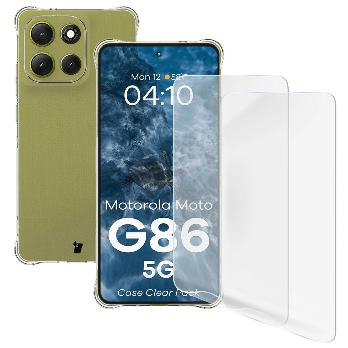 Elastyczne etui + 2x folia na ekran Bizon Case Clear Pack do Motorola Moto G86 5G