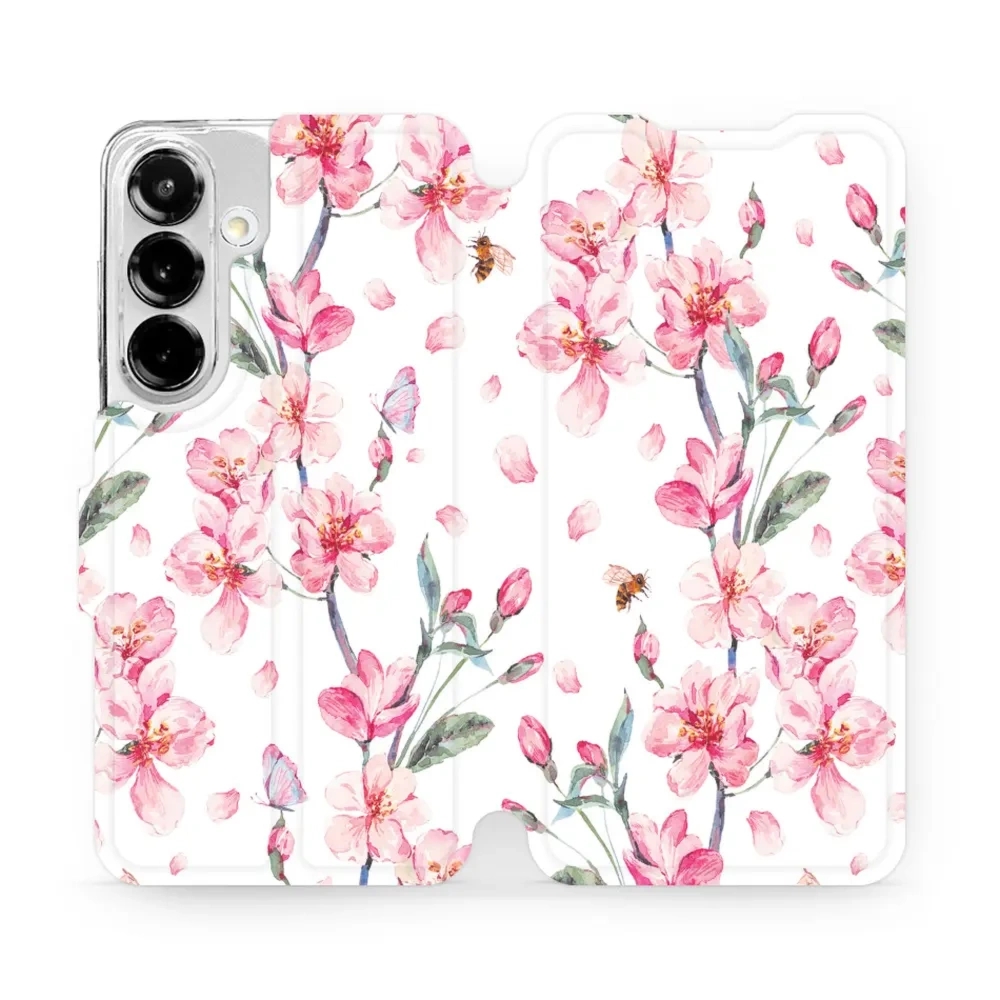 Etui z klapką do Galaxy S25, Mobiwear Book, różowa wiosna