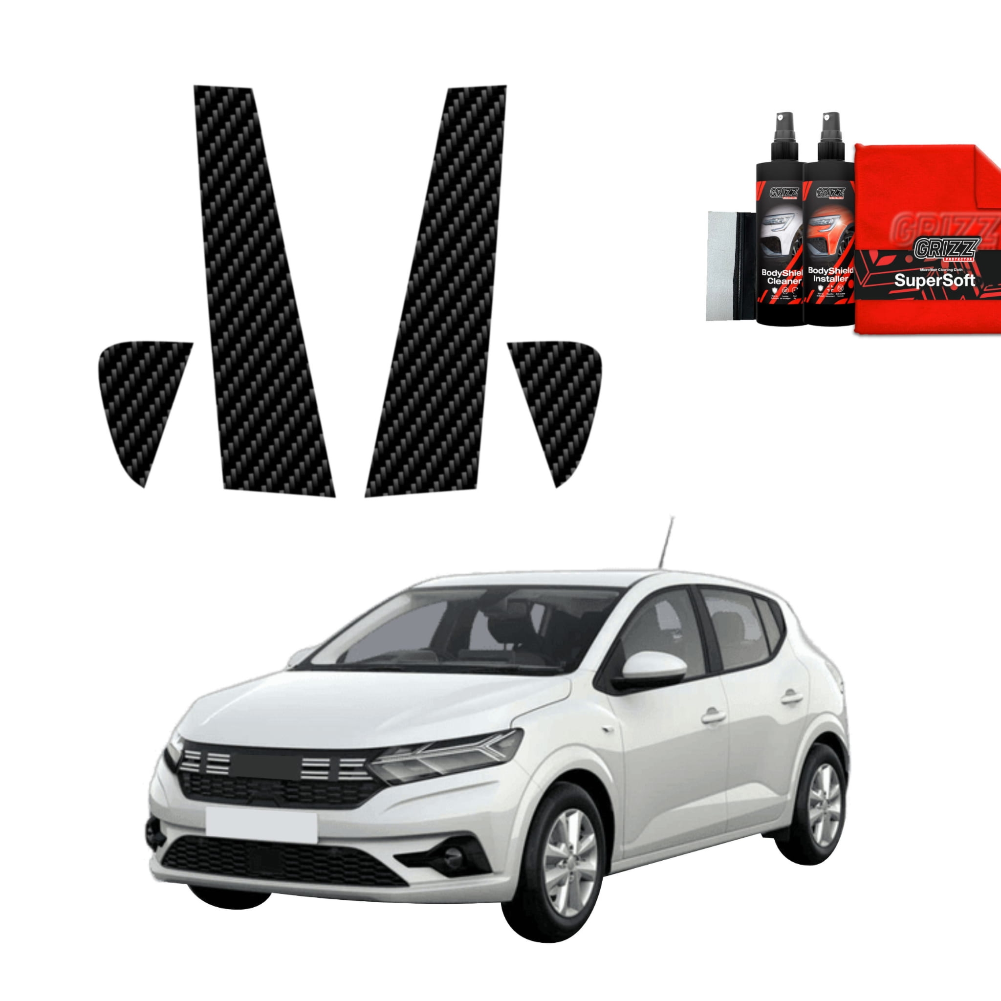 4w1 Folia karbonowa Grizz Protector na słupki do Dacia Sandero (2020-2024)