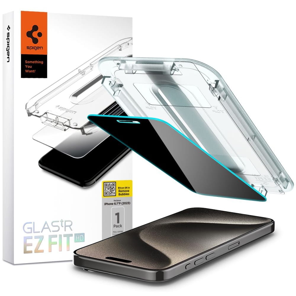Image of Szkło do etui + Aplikator Spigen Glas.tr Privacy EZ Fit 1-Pack do iPhone 15 Pro