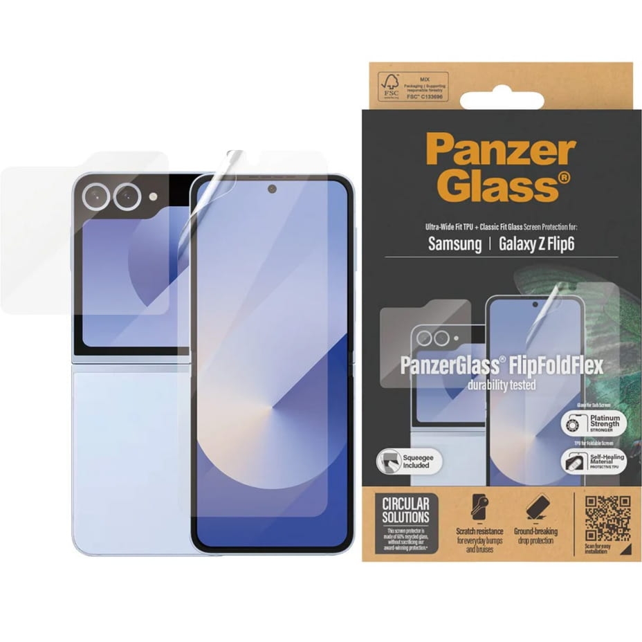 Zestaw folii PanzerGlass Ultra-Wide Fit TPU i szkła hartowanego Classic Fit Glass do Galaxy Z Flip7 FE / Z Flip6