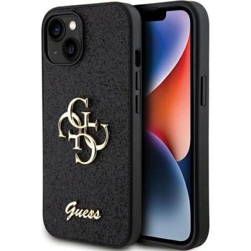 Image of Etui Guess HardCase Glitter Script Big 4G do iPhone 15 Plus, czarne