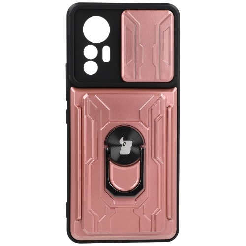 Image of Etui Bizon Case Camshield Card Slot Ring do Xiaomi 12 Lite, jasnoróżowe