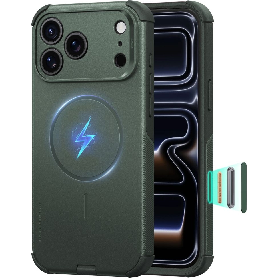 Etui ESR Cyber Tough Case Kickstand do MagSafe do iPhone 18 Pro / 17 Pro, zielone