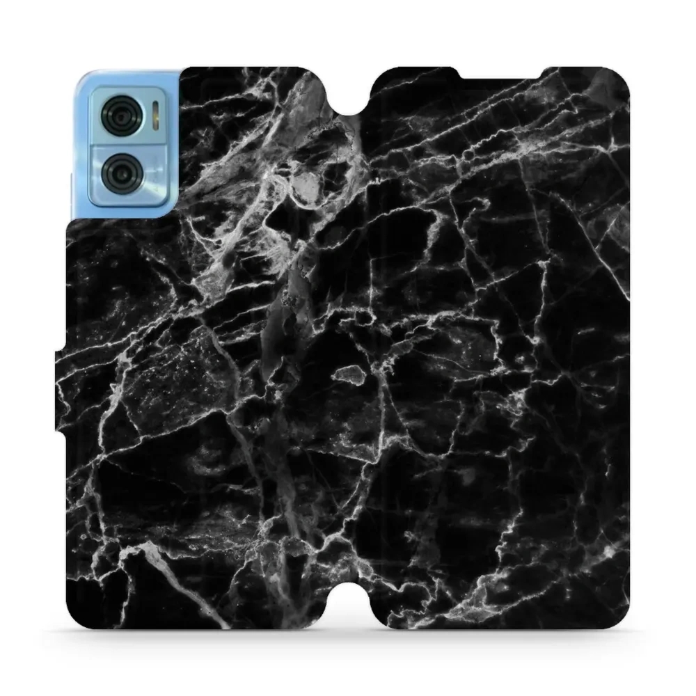 Etui z klapką do Motorola Moto E22, Mobiwear Book, czarny marmur