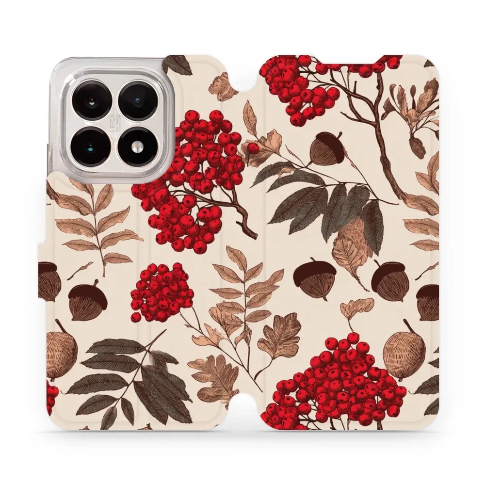 Etui z klapką do Xiaomi 15T, Mobiwear Book, jarzębina na ecru