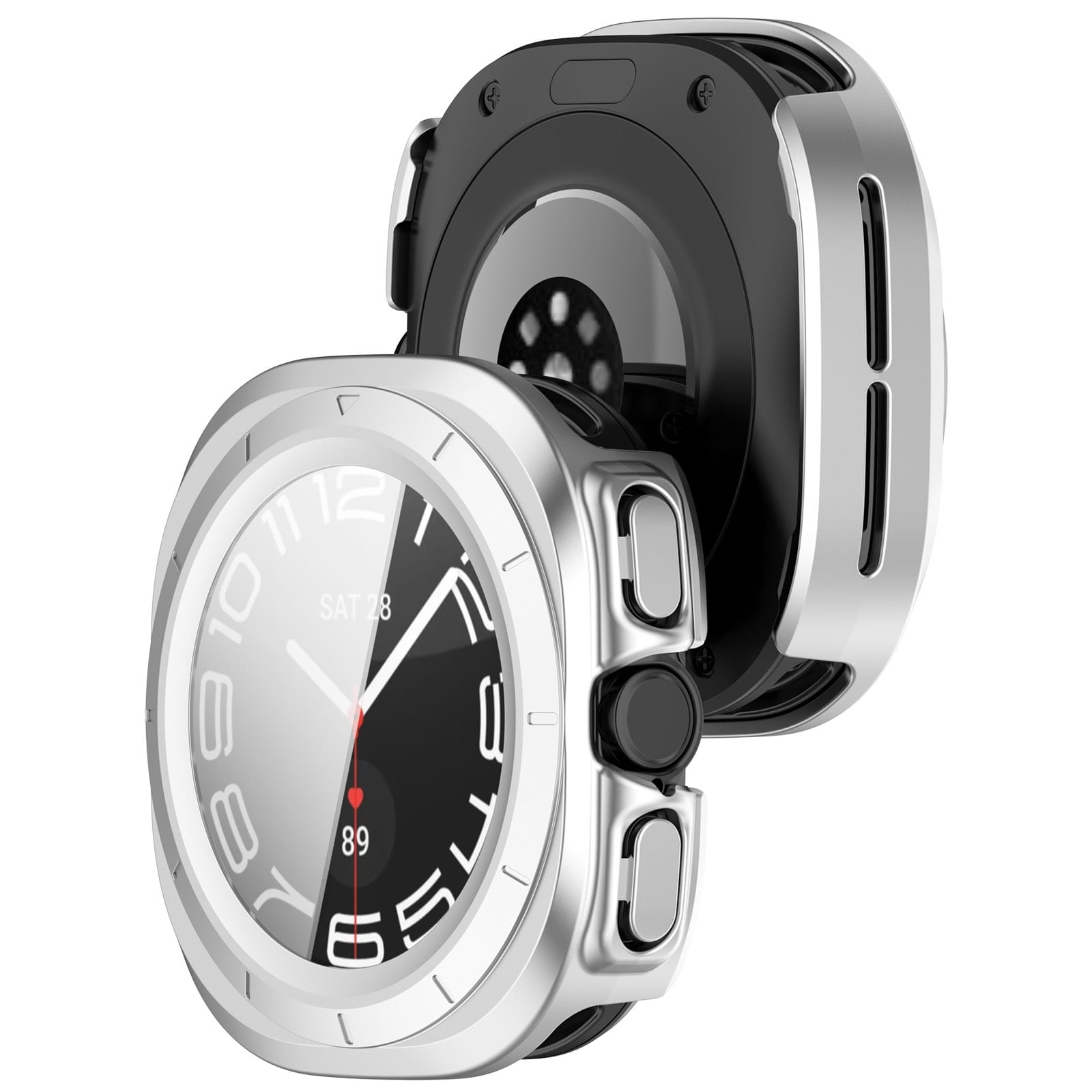 Image of Etui ze szkłem do zegarka Bizon Case+Glass Watch do Galaxy Watch Ultra 47 mm, satynowo srebrne
