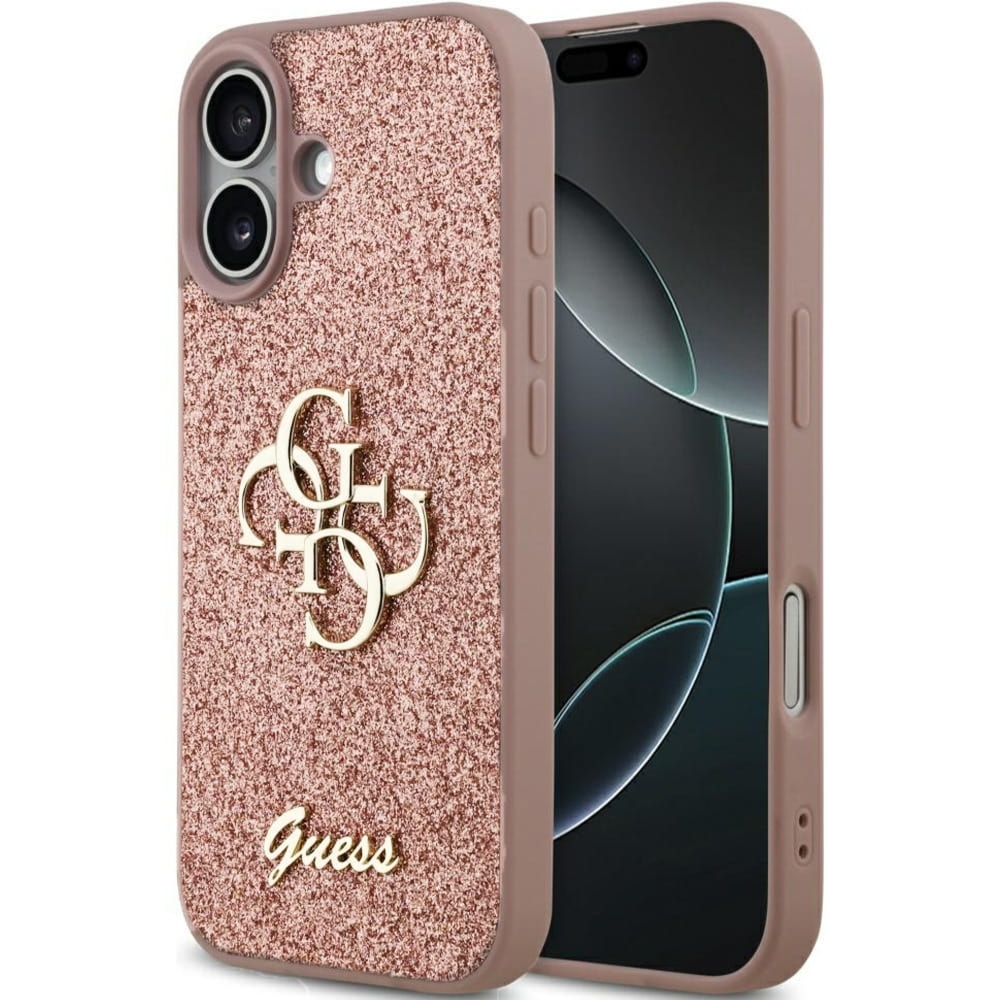 Etui Guess Fixed Glitter Big 4G do iPhone 17, różowo-brokatowe