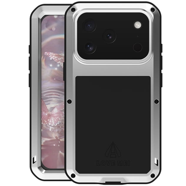 OUTLET: Etui pancerne + szkło LOVE MEI Powerful do iPhone 17 Pro, srebrne
