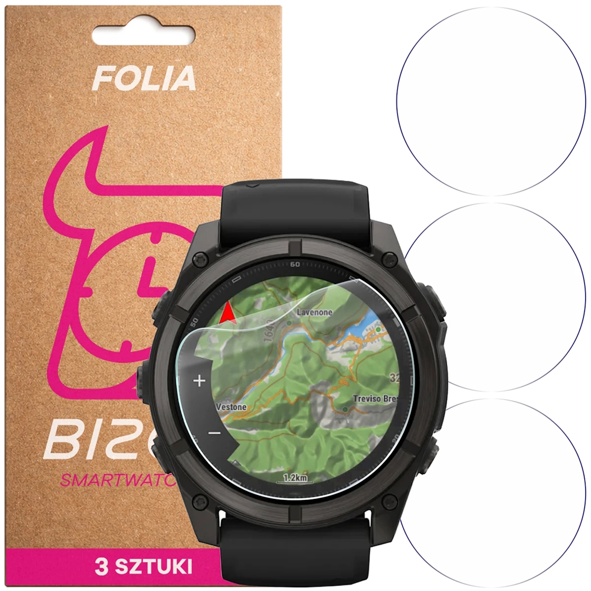 Folia ochronna na ekran zegarka Bizon Watch Film HydroFlex do Garmin Fenix 9 (51 mm), 3 sztuki