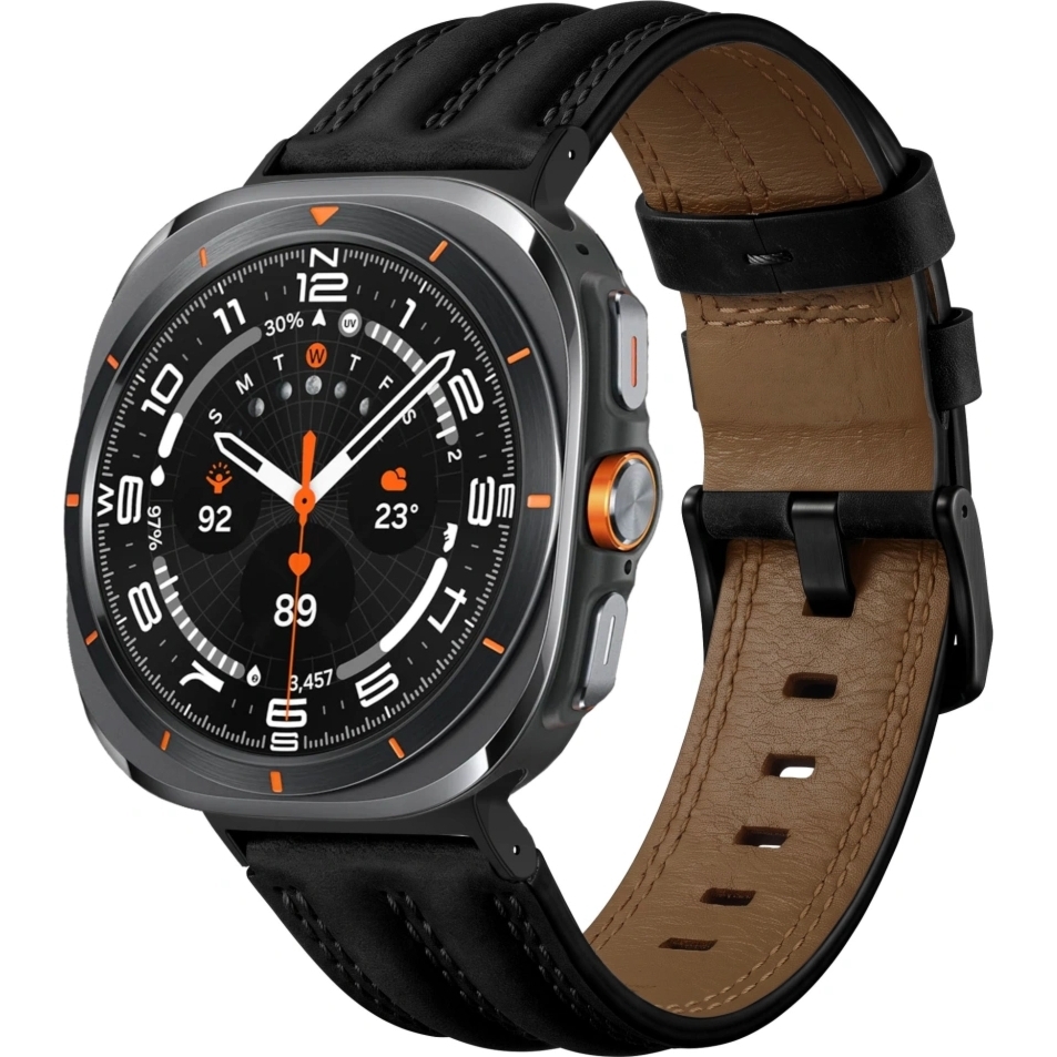Pasek Tech Protect Leatherfit Craft do Galaxy Watch Ultra 2 (2026) 47 mm / 1 47mm (2025), czarny