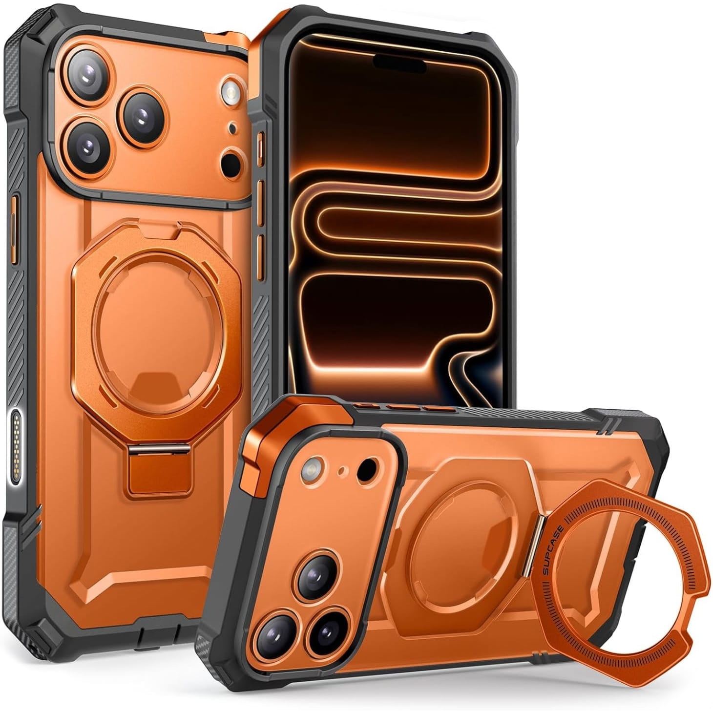 Etui pancerne Supcase UB Grip Mag do MagSafe (CC) do iPhone 17 Pro Max, szaro-przezroczysto-pomarańczowe