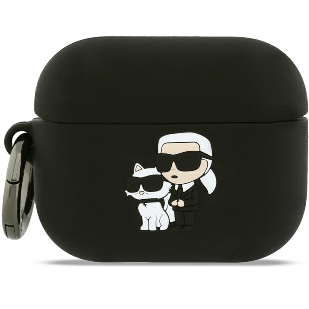 Etui Karl Lagerfeld Silicone Karl and Choupette Head 3D do AirPods Pro 3, czarne