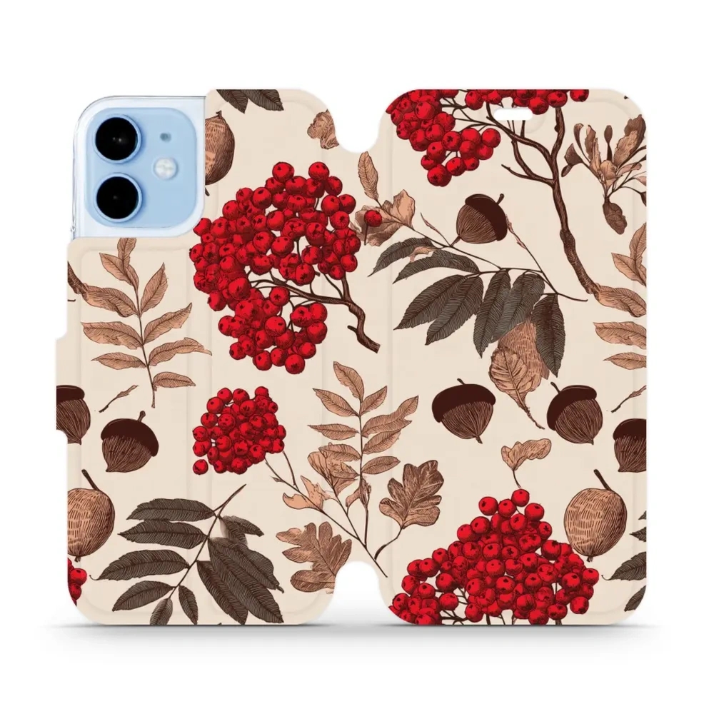 Etui z klapką do iPhone 12 mini, Mobiwear Book, jarzębina na ecru